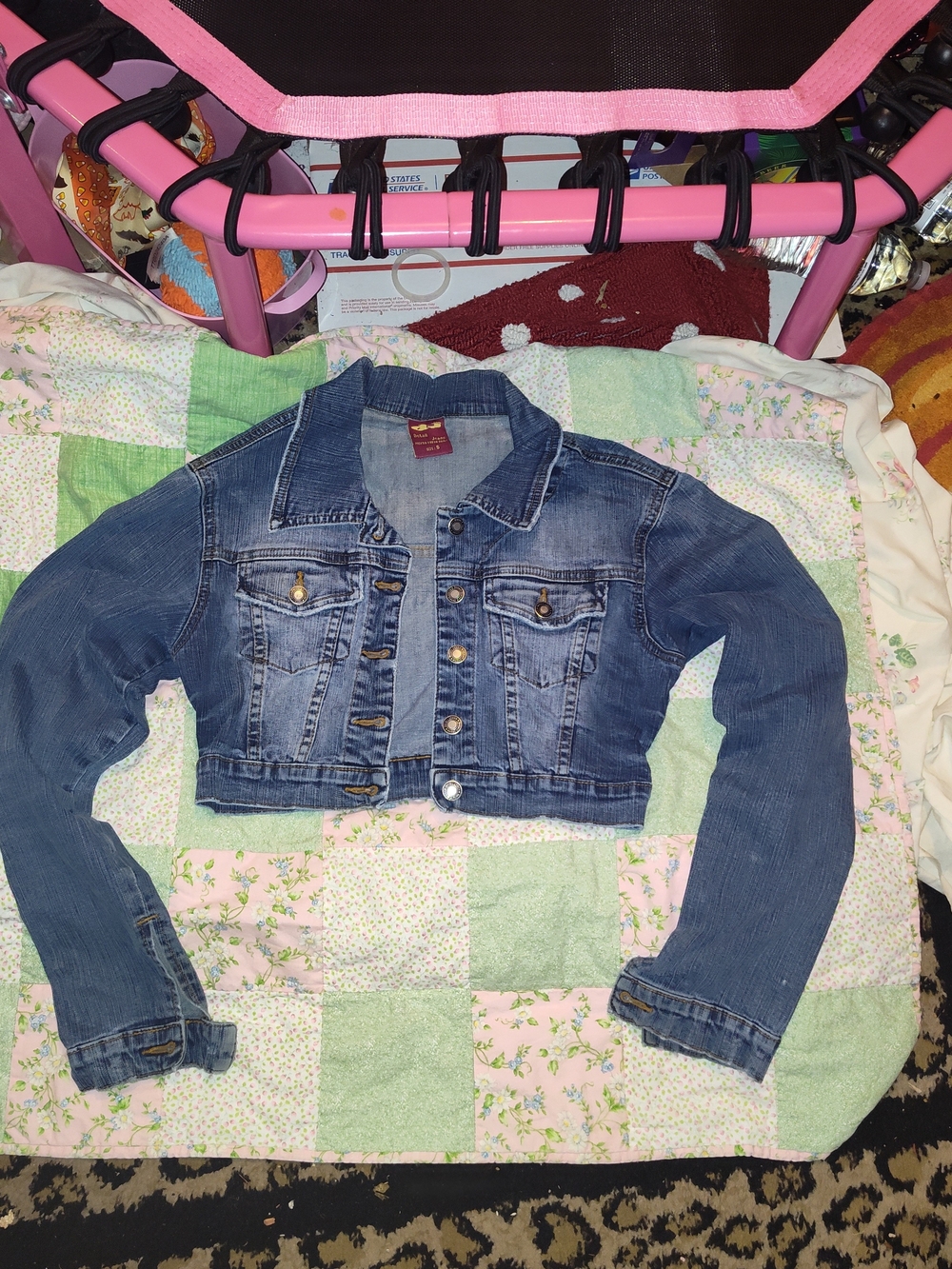 Crop Denim Jacket in Faded Blue - Unbranded